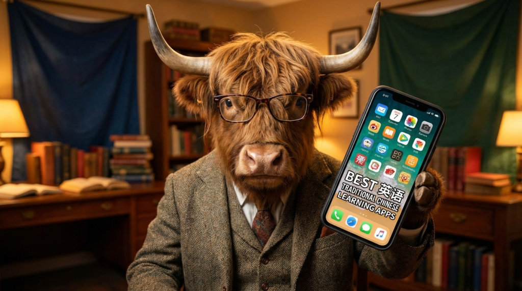 A personified yak Chinese teacher that recommends Taiwan-friendly Traditional Chinese learning apps with pinyin and zhuyin.