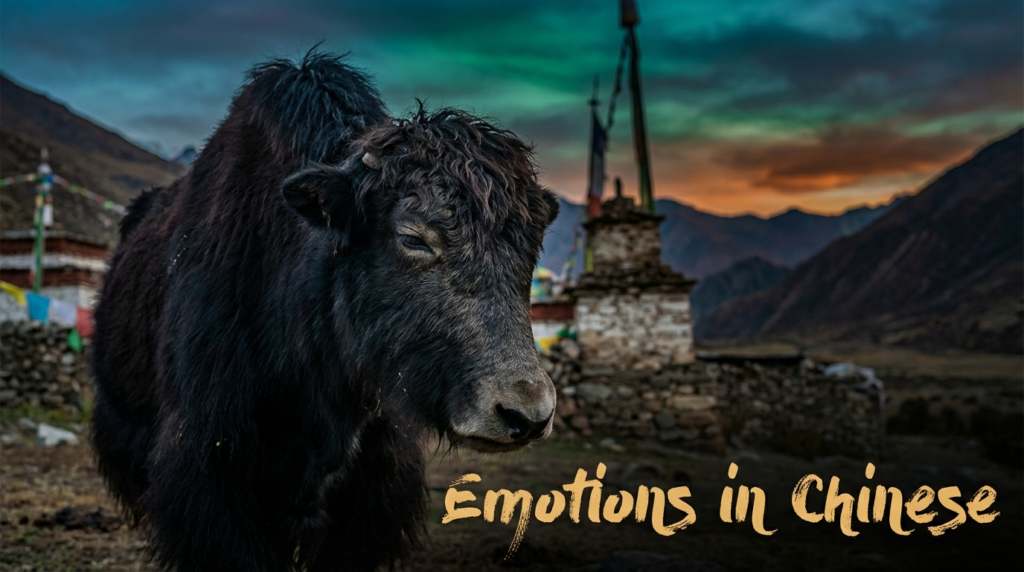A personified yak Chinese teacher that teaches Chinese emotions vocabulary with pinyin and easy beginner examples.