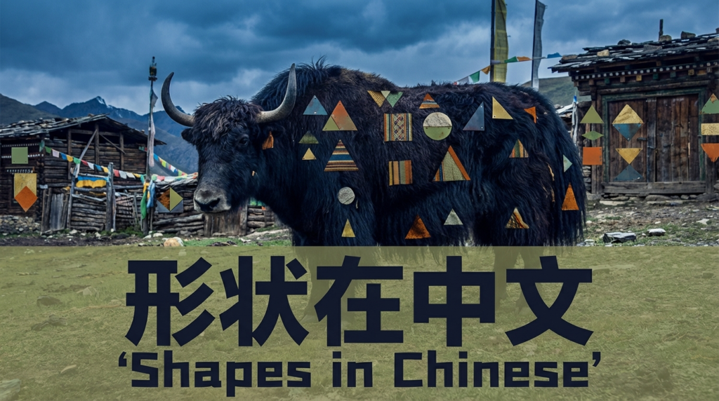 A personified yak Chinese teacher that teaches shapes in Chinese with beginner words and real-life examples.