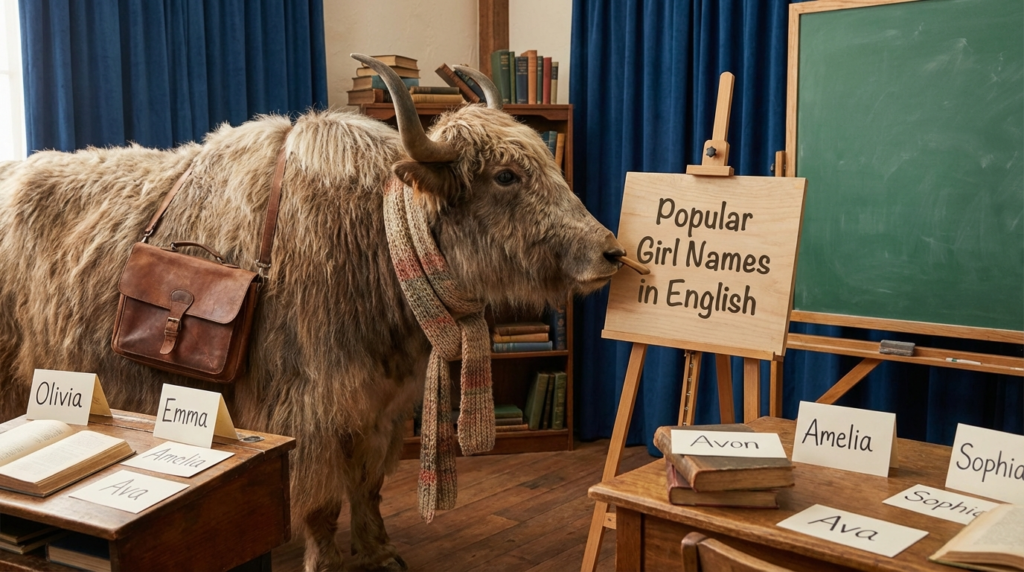 A personified yak English teacher that teaches English girl names, popular girl names, and name meanings.