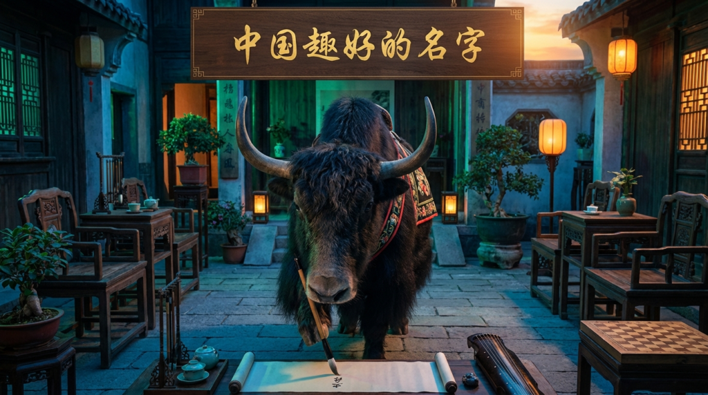 A personified yak Chinese teacher that teaches Chinese hobbies names for beginners with pinyin and real examples.