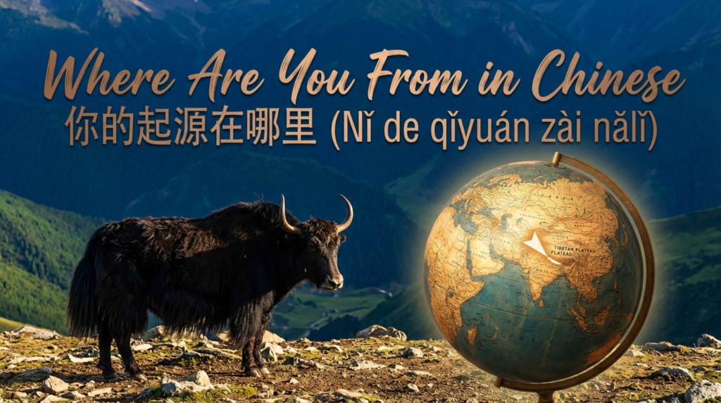 A personified yak Chinese teacher that teaches where are you from in Chinese for beginners.