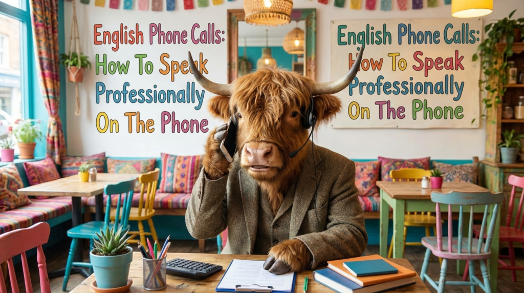 A personified yak English teacher that teaches English phone calls and how to speak professionally on the phone.
