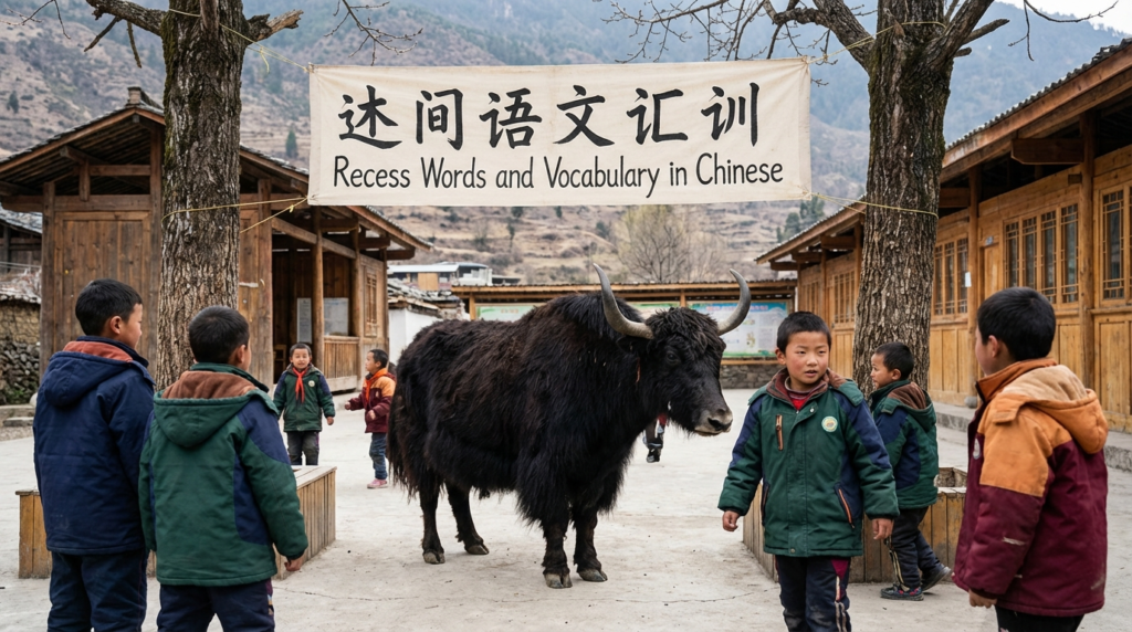 A personified yak Chinese teacher that teaches Chinese recess words and vocabulary for beginners.