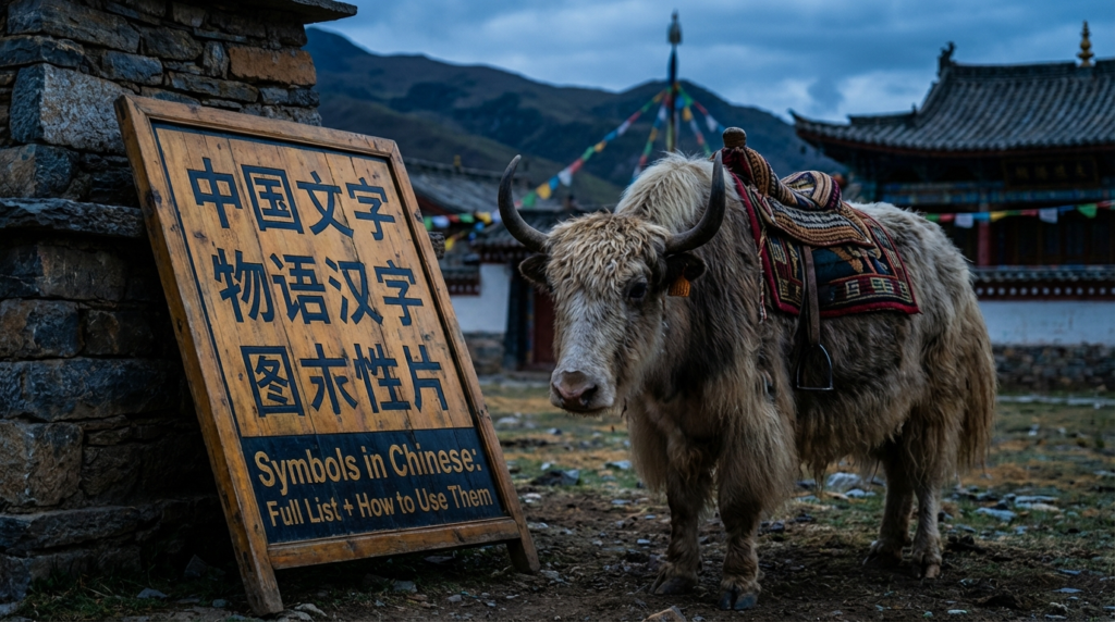 A personified yak Chinese teacher that explains Chinese symbols, punctuation, and how to use them in simplified Chinese.