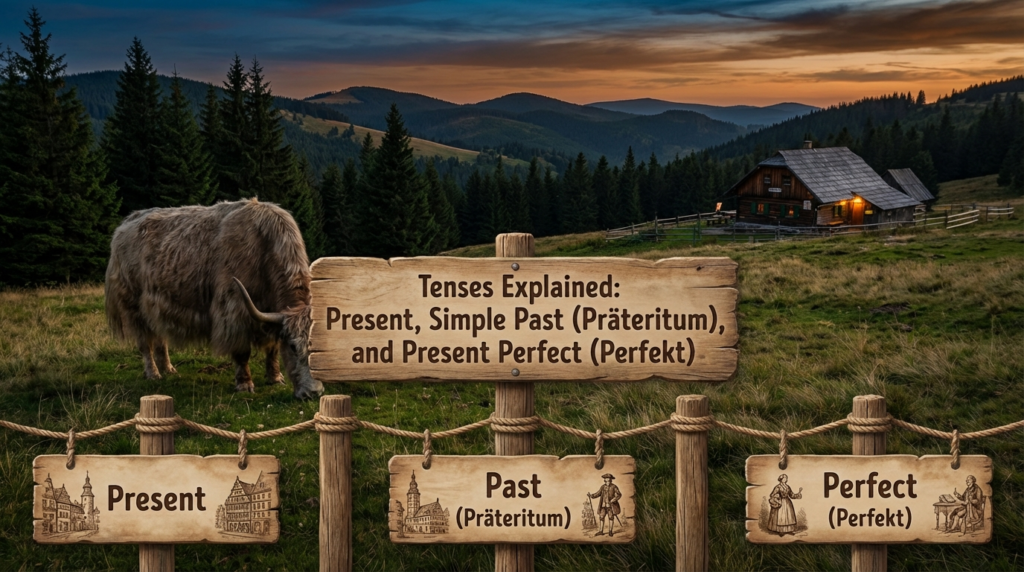 Tenses Explained: Present, Simple Past (Präteritum), and Present Perfect (Perfekt) — Learn German tenses with clear examples of present, Präteritum, and Perfekt so you can talk about the past with less confusion.