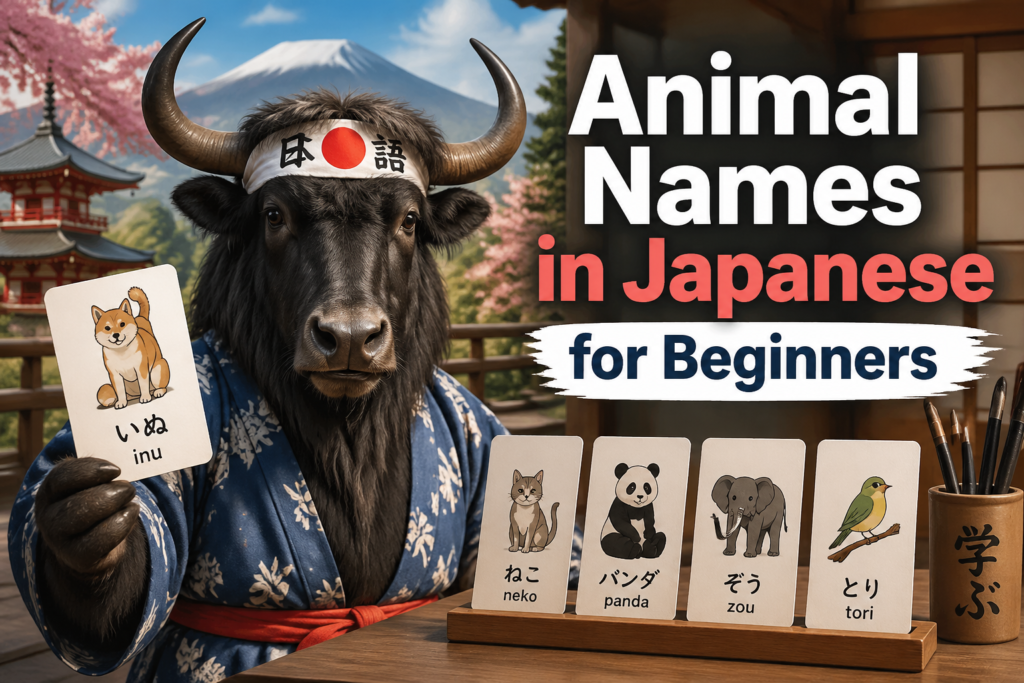 Japanese animal vocabulary cards with illustrations