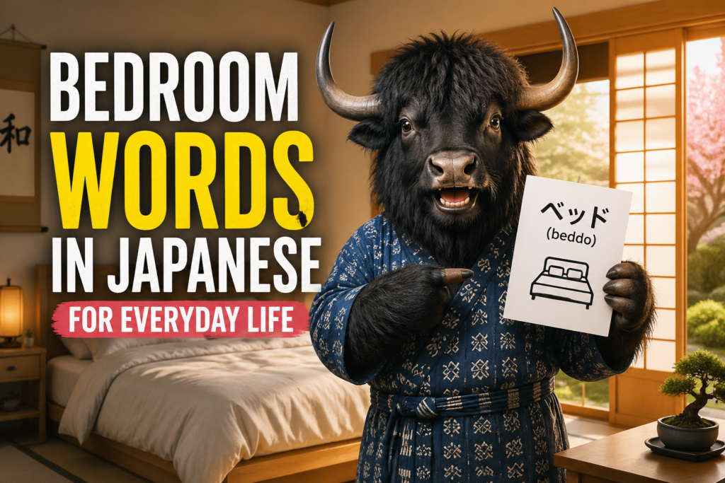 Japanese bedroom vocabulary with simple labels