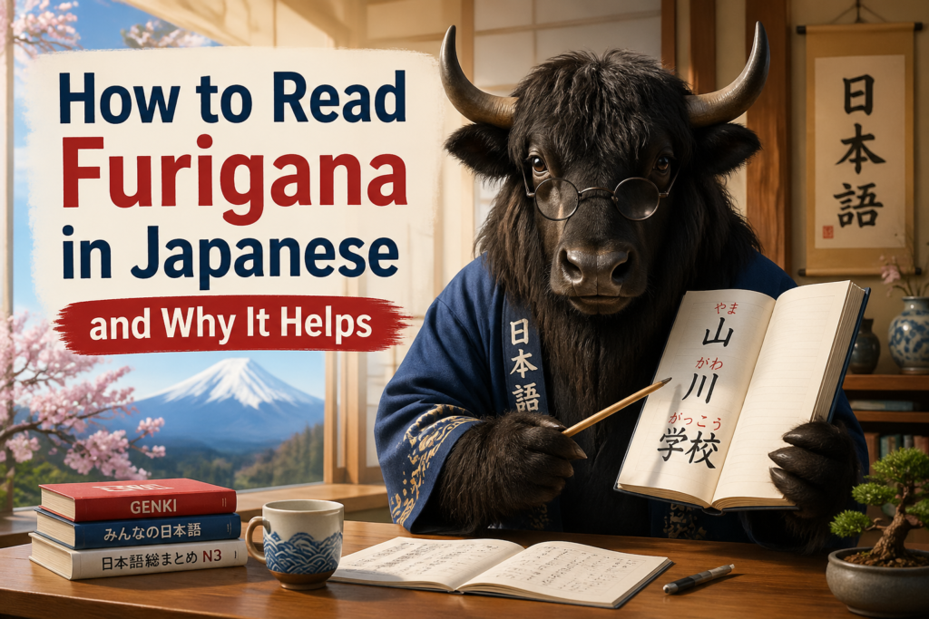 Japanese furigana above kanji in a reading example
