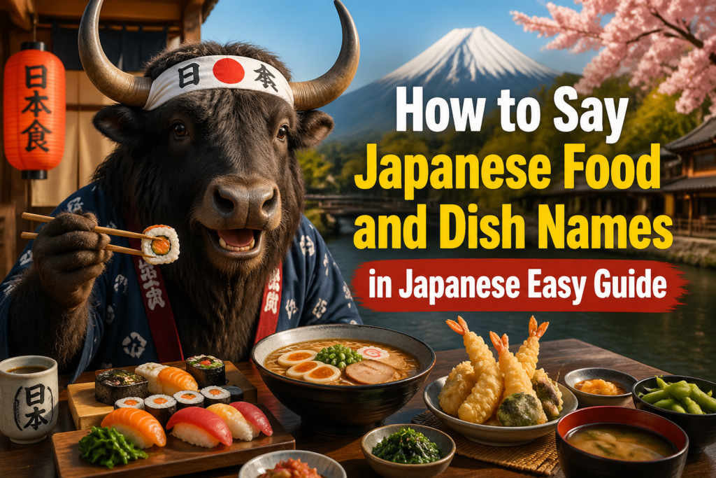 Assorted Japanese dishes including sushi, ramen, tempura, and miso soup arranged on a table.
