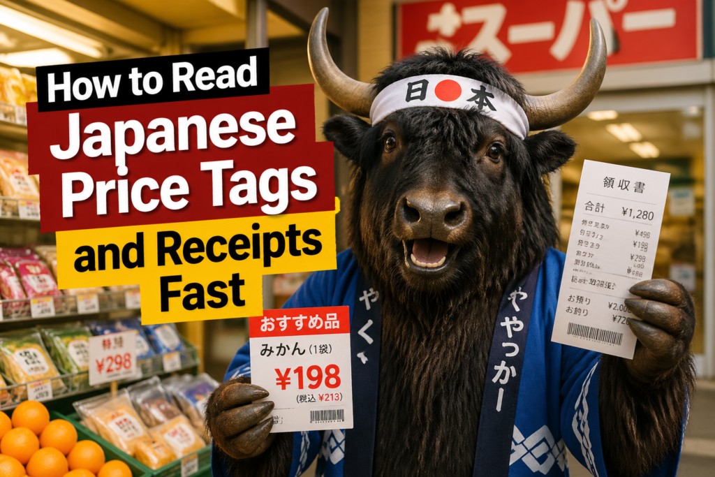 Japanese price tag and receipt examples for shoppers