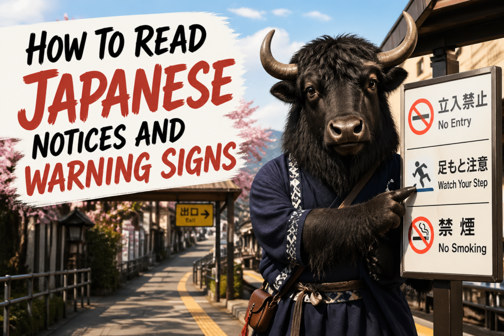 Japanese warning and notice signs in a public setting