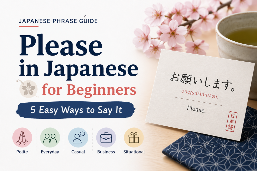 Japanese phrase guide about saying “please” politely in Japanese.