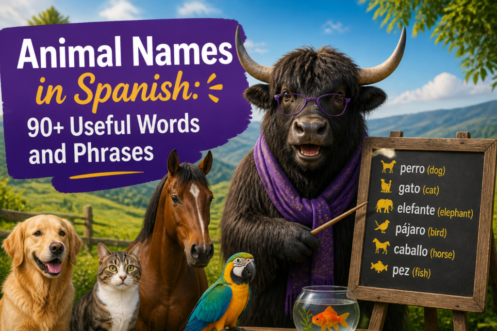 Spanish animal vocabulary with common animal names and phrases