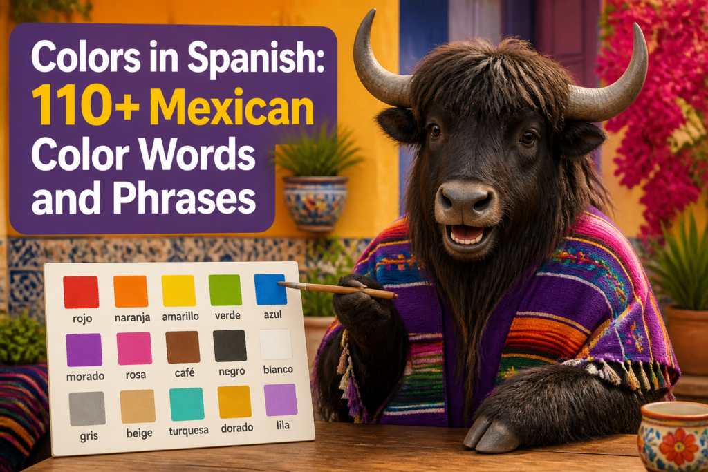 Color swatches labeled with Spanish color words