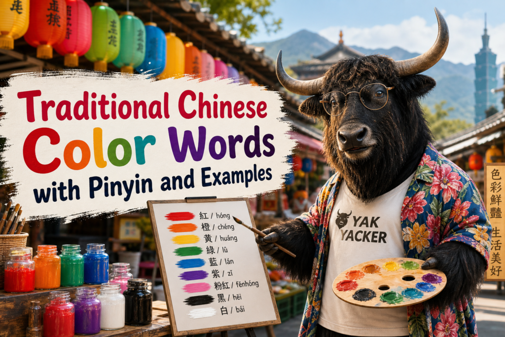 Traditional Chinese color words with pinyin
