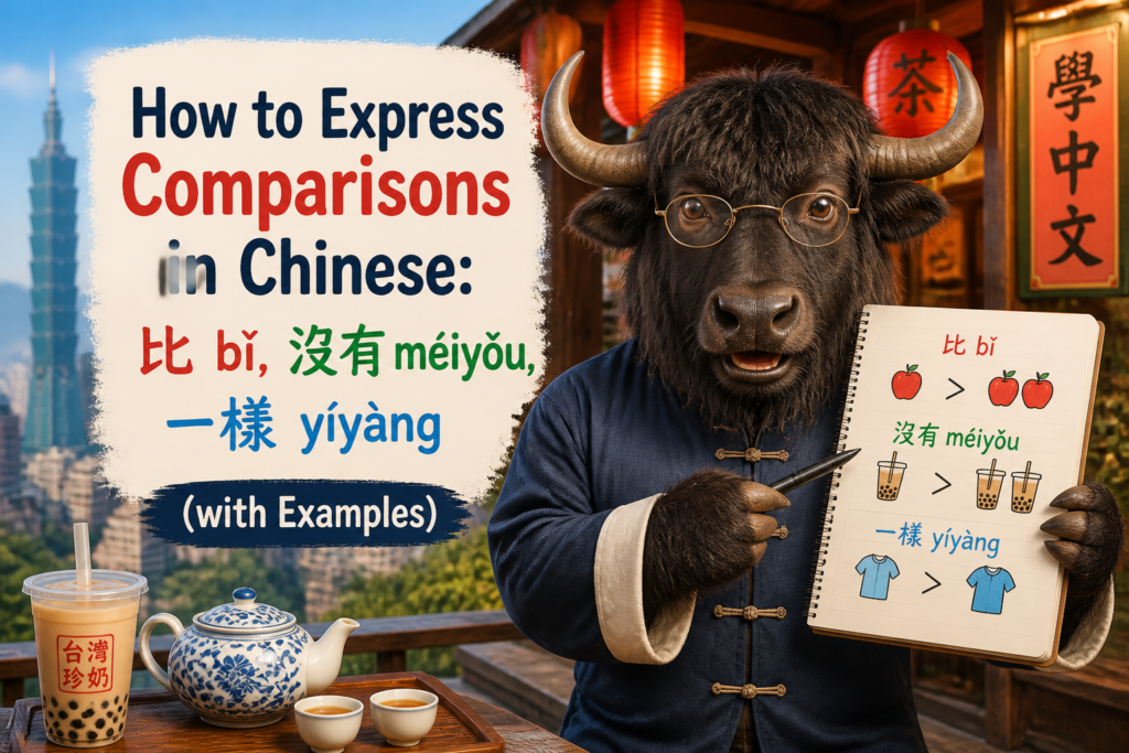 Chinese comparison grammar examples on a notebook page
