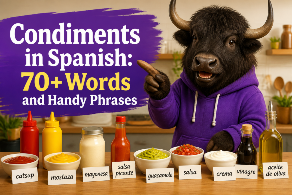 Condiments and sauces labeled with Spanish names