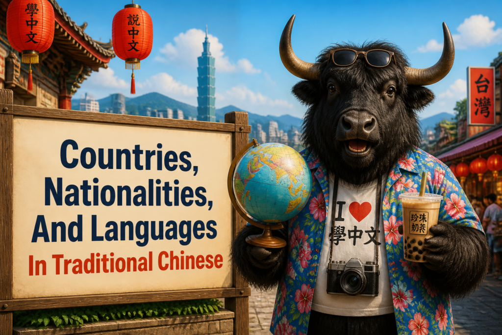 Countries nationalities and languages in Traditional Chinese