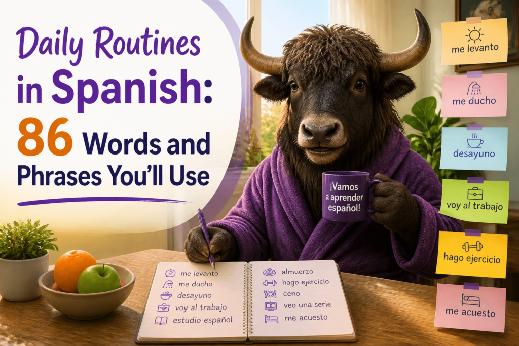 Daily routine activities labeled in Spanish
