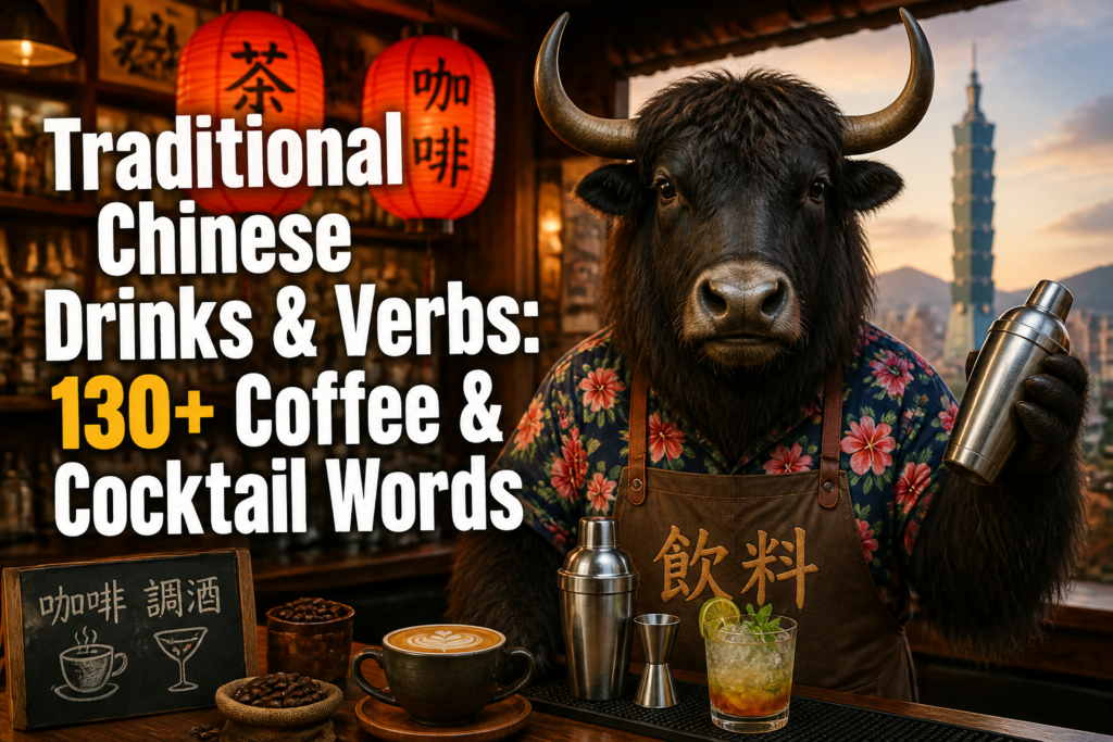 Drinks vocabulary in Traditional Chinese including coffee and cocktails
