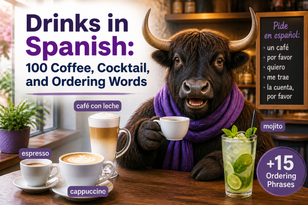 Drinks and café items labeled in Spanish