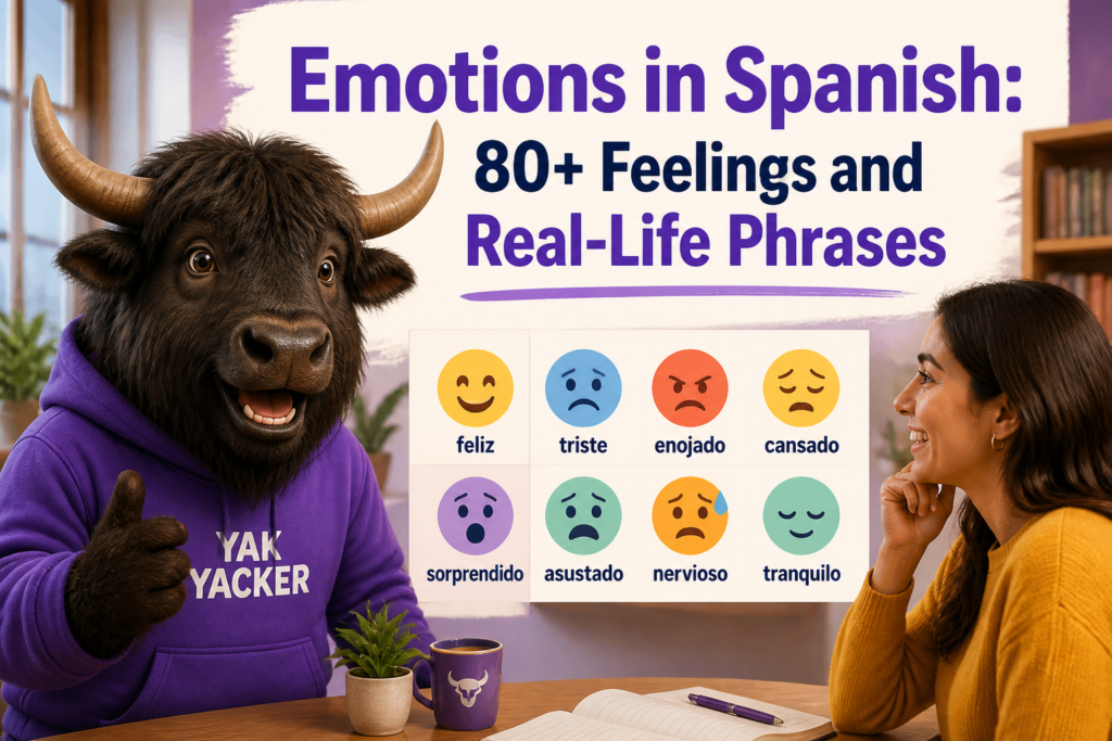 Emotion faces labeled with Spanish feeling words