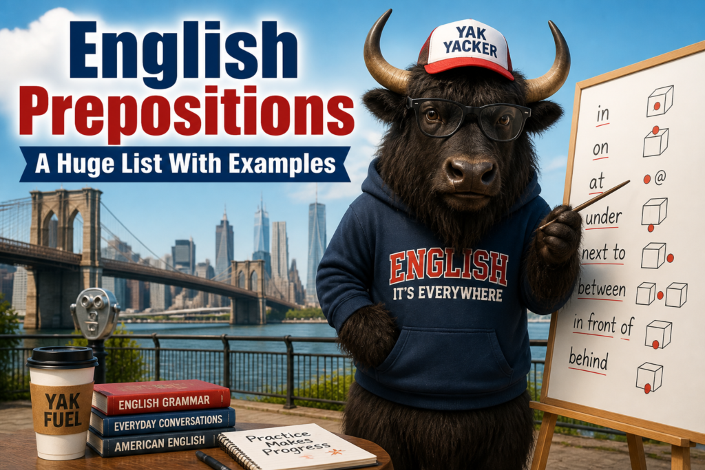 English prepositions list with examples
