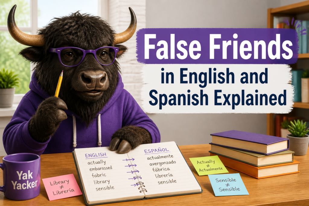 Notes on false friends between English and Spanish on a desk
