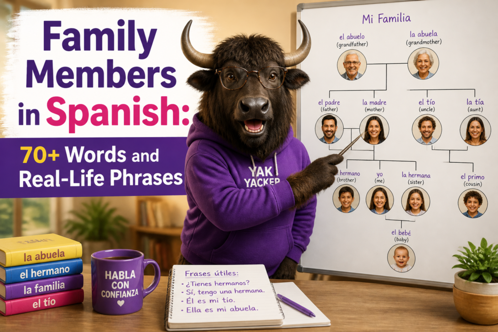 Family tree labeled with Spanish family member words