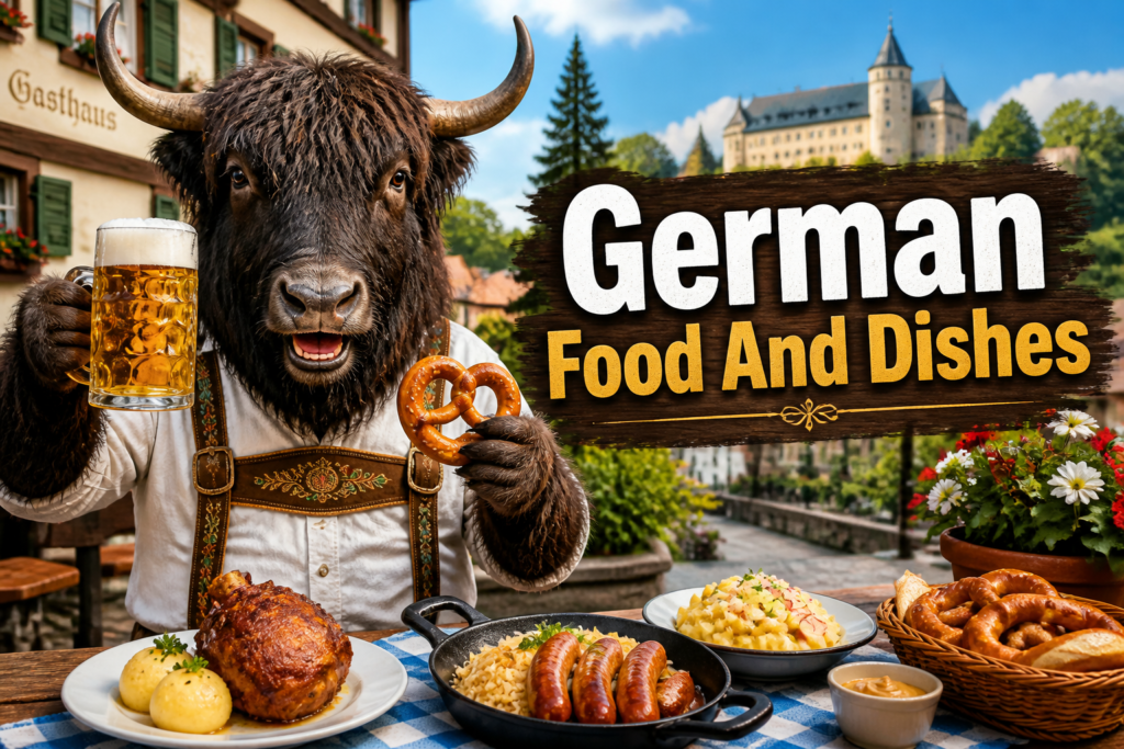 A table with traditional German food and dishes