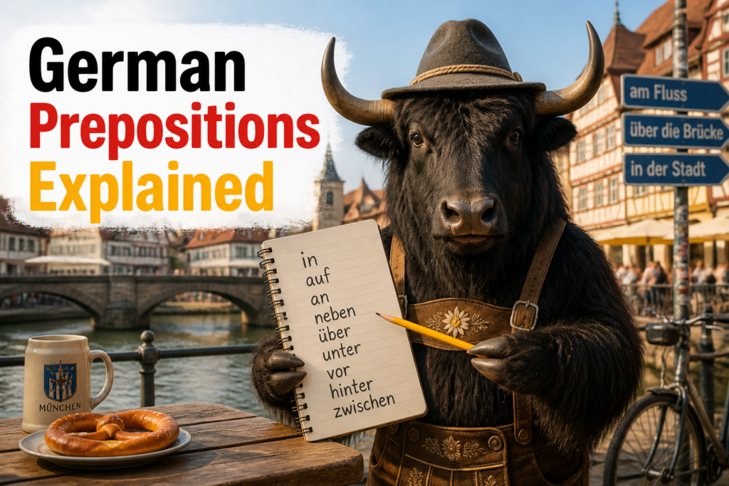 German prepositions listed on a notebook page