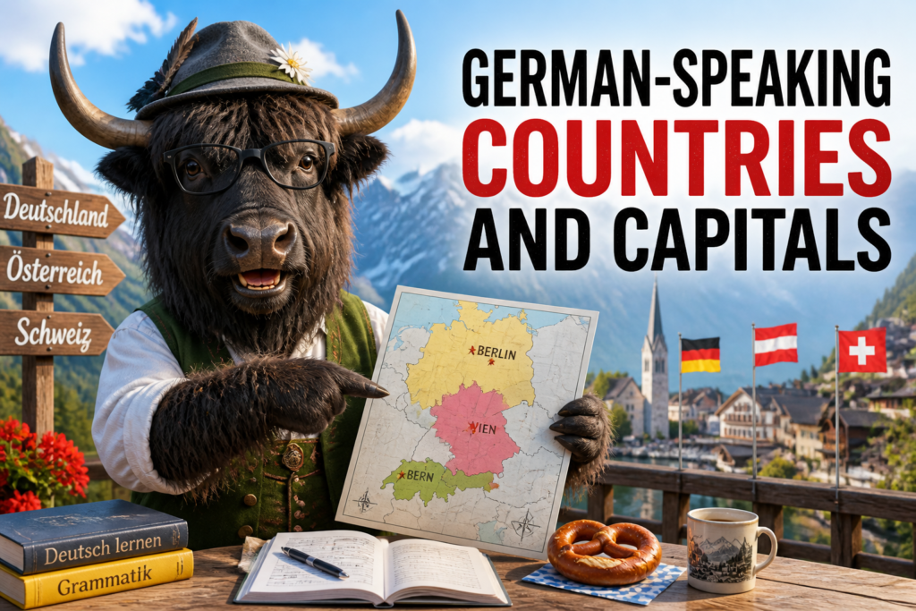 Map of German-speaking countries and capitals