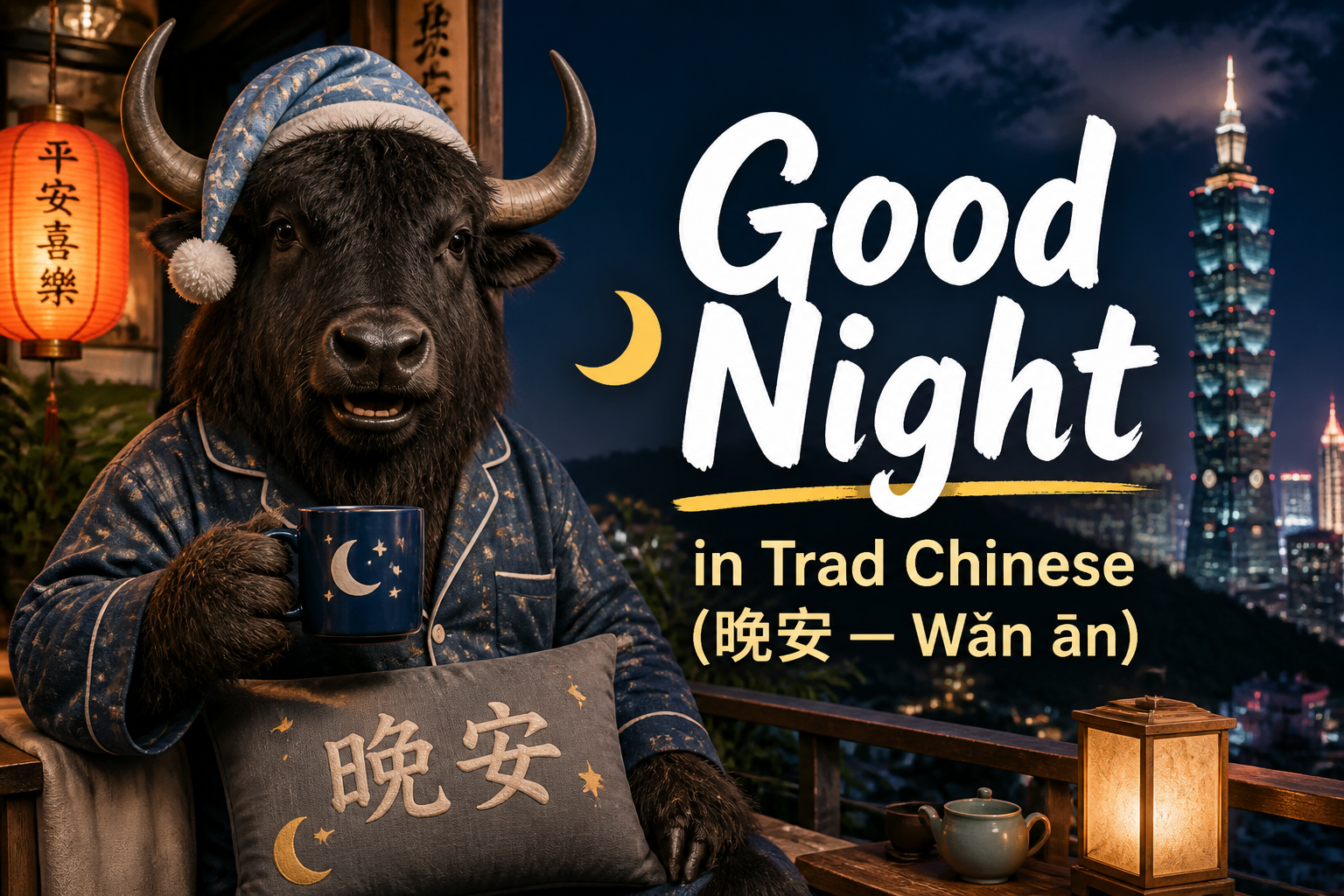 Good Night in Trad Chinese (晚安 — Wǎn ān)