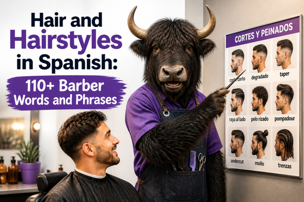 Haircuts and hairstyles labeled with Spanish terms