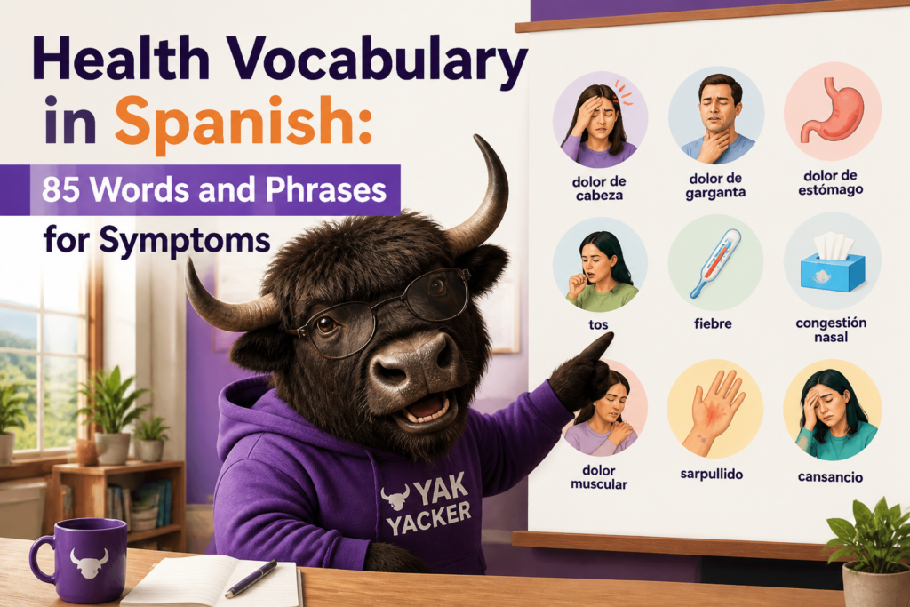 Health and symptom icons labeled in Spanish