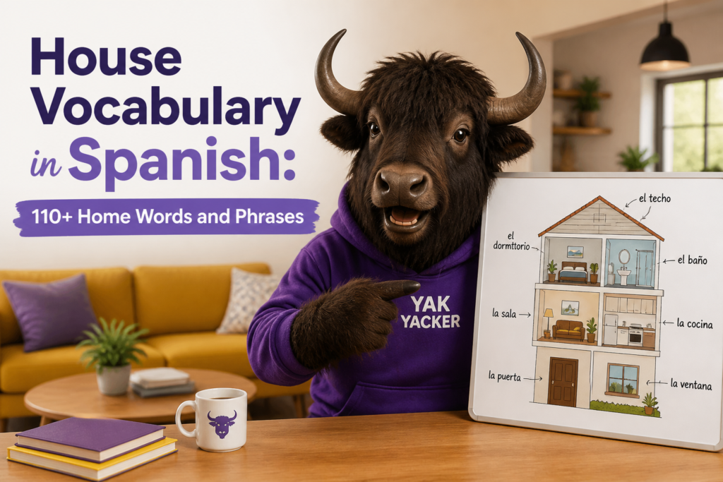 House rooms and objects labeled in Spanish