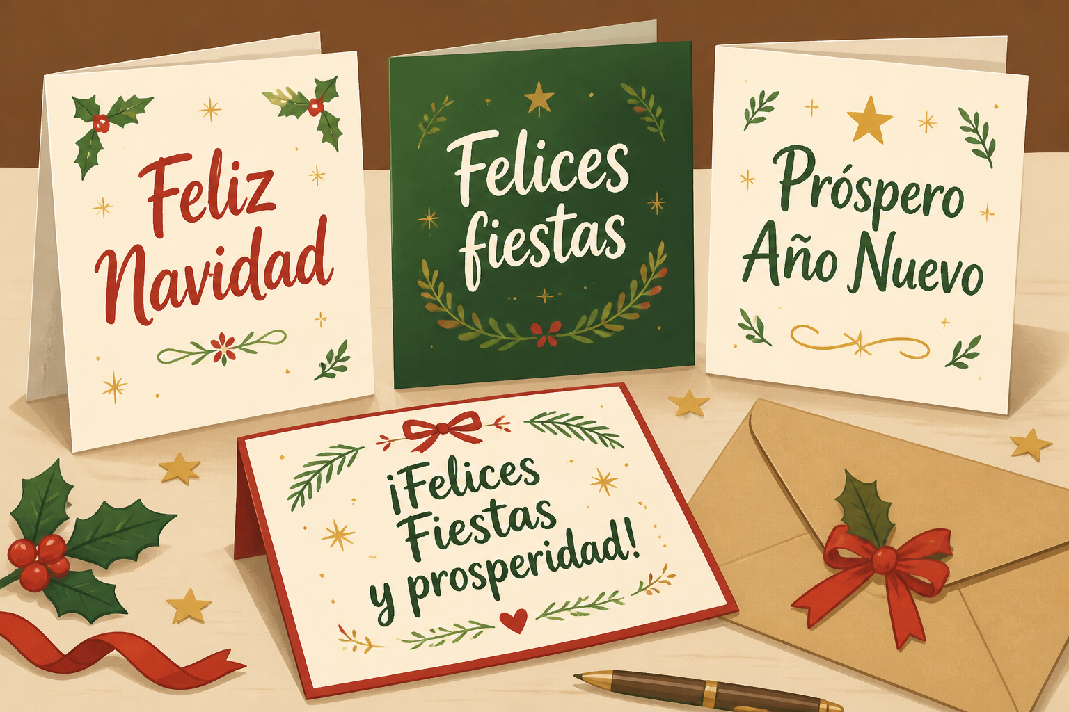 Festive greeting cards with Spanish Christmas phrases