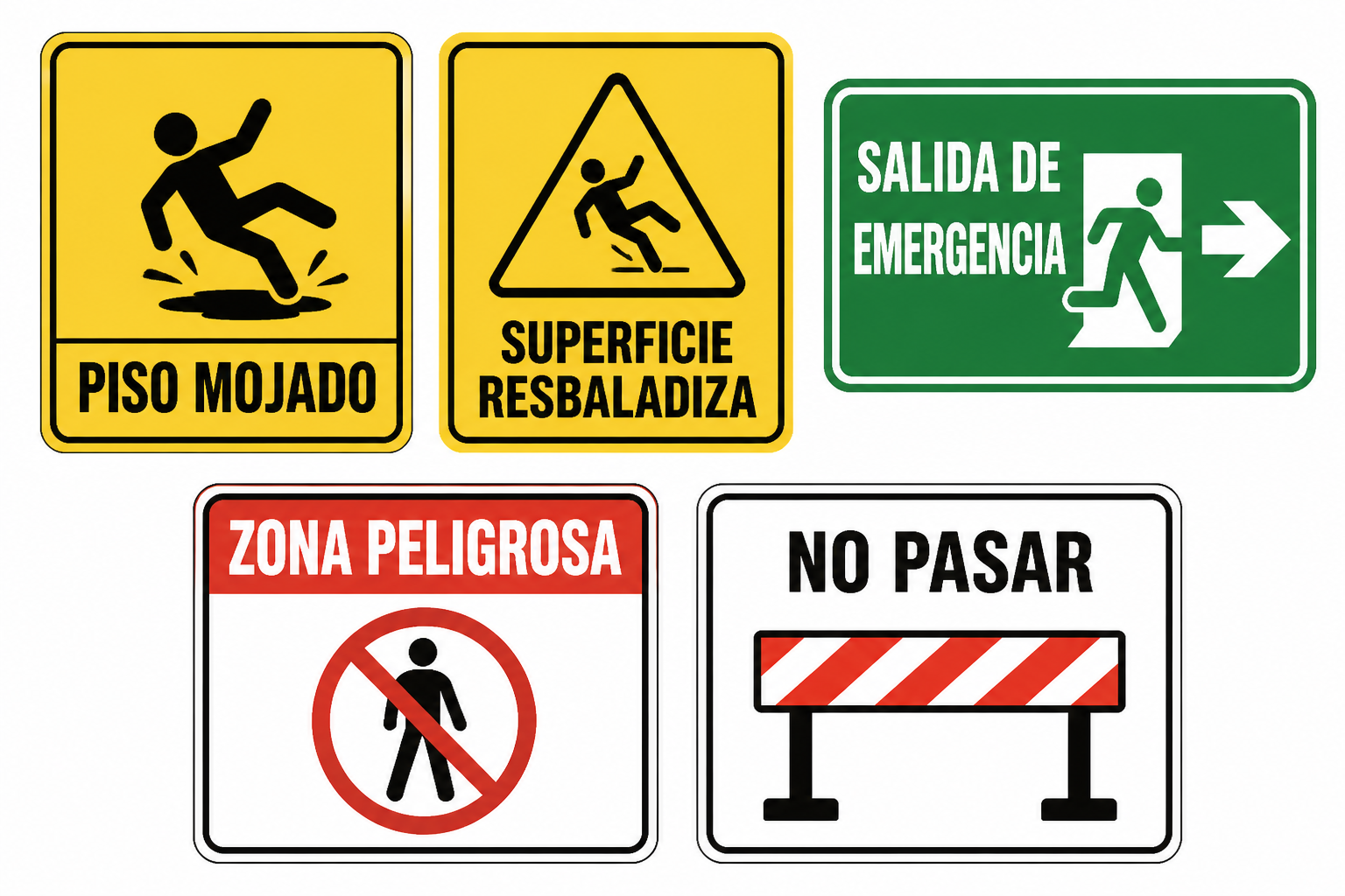Spanish safety signs with bold labels