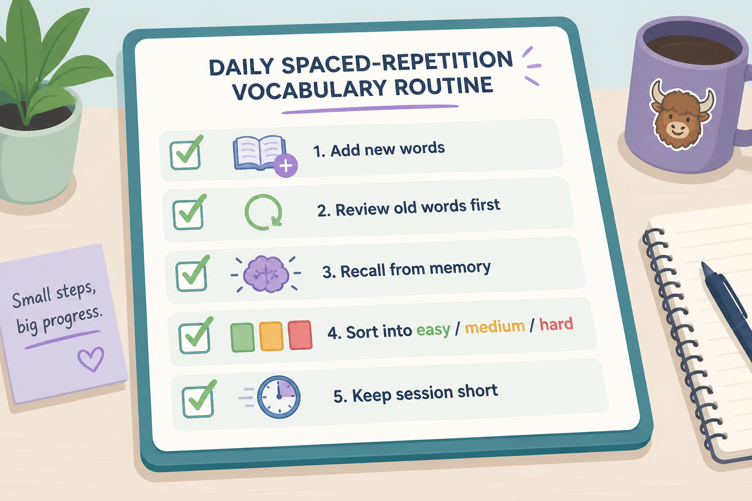 Daily vocabulary review checklist