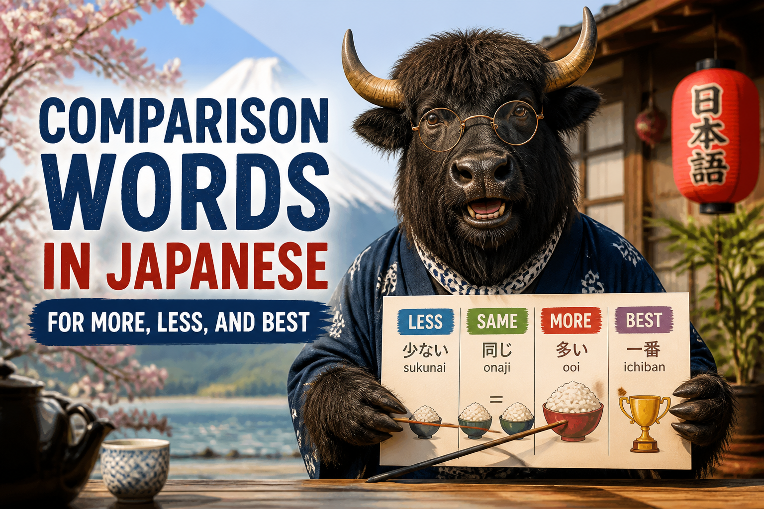 Japanese Word Machine Comparison Words in Japanese for More, Less, and Best