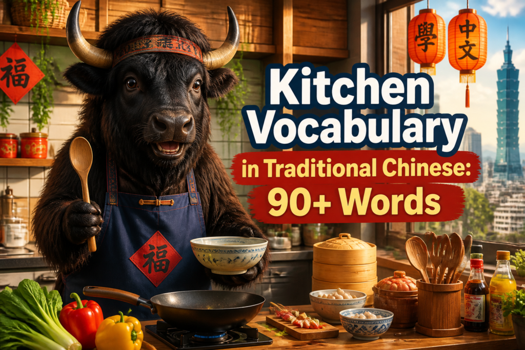 Kitchen vocabulary in Traditional Chinese with everyday items