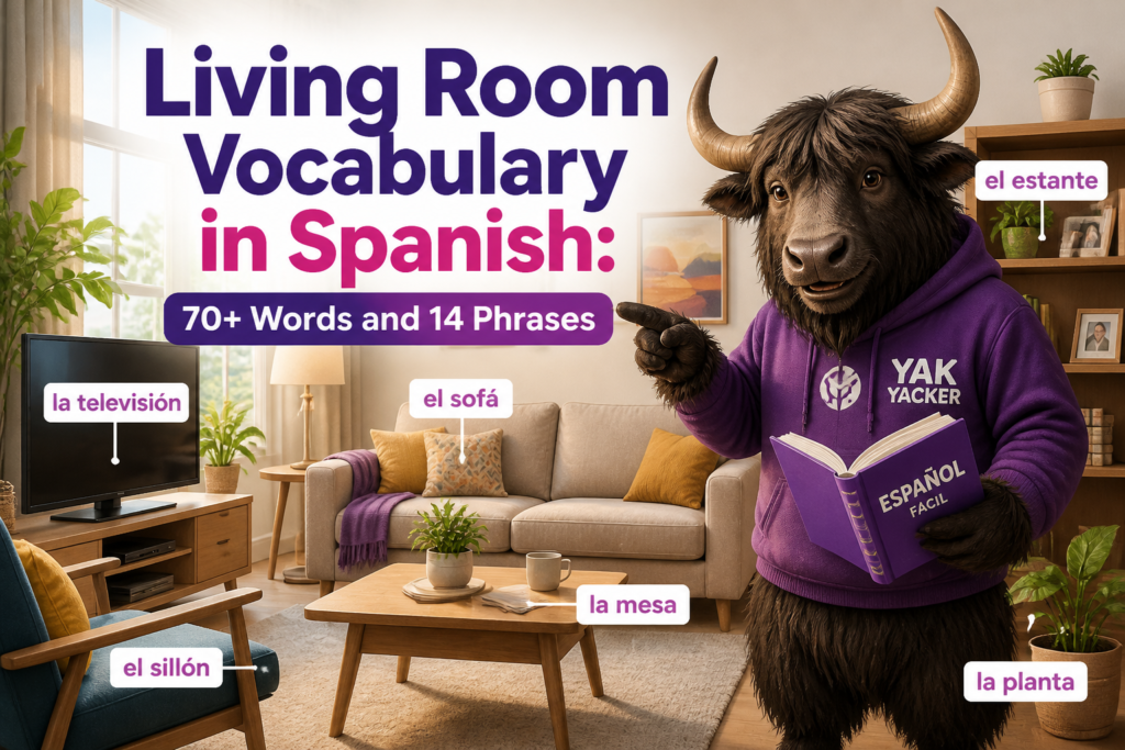 Living room furniture labeled in Spanish