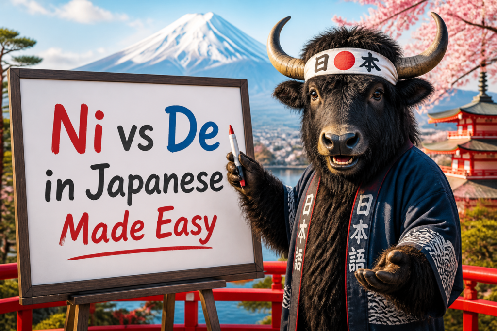 Ni versus de Japanese examples