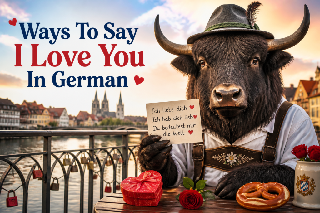 A romantic note with German phrases for saying I love you