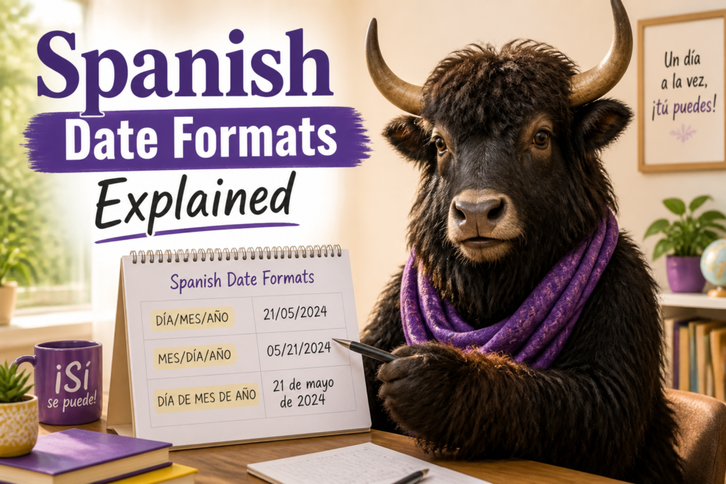 Spanish date format examples written on a calendar page