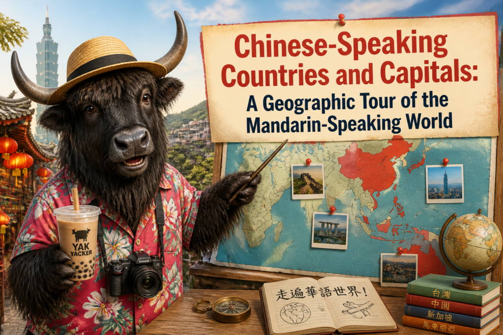 Chinese-speaking countries and capitals on a map