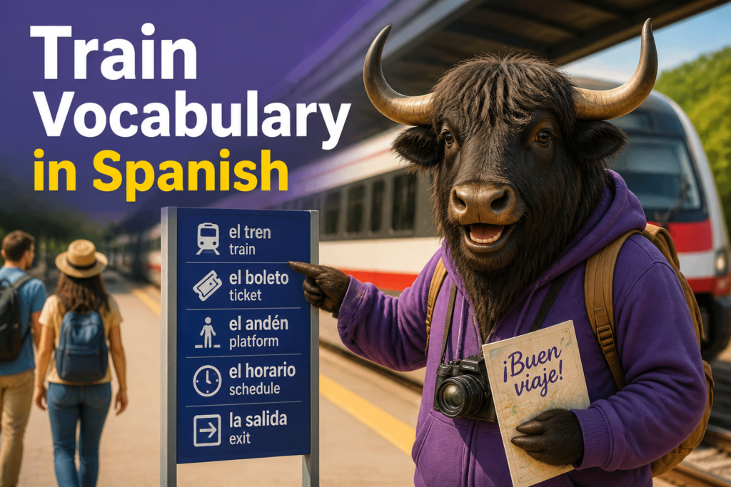 Spanish train vocabulary words for travel and station signs