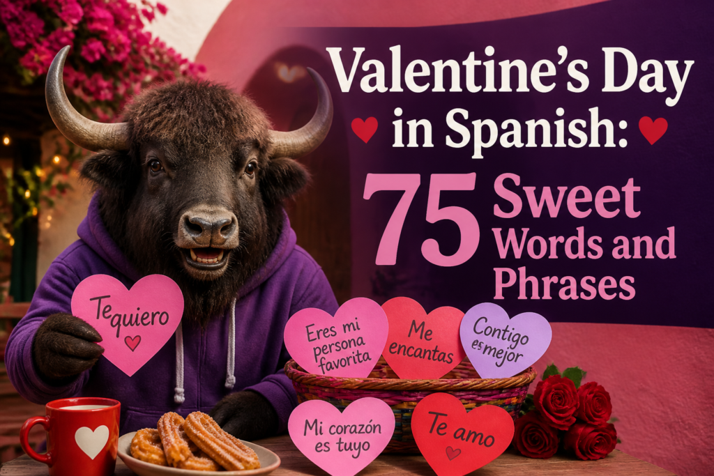 Valentine hearts with Spanish love phrases