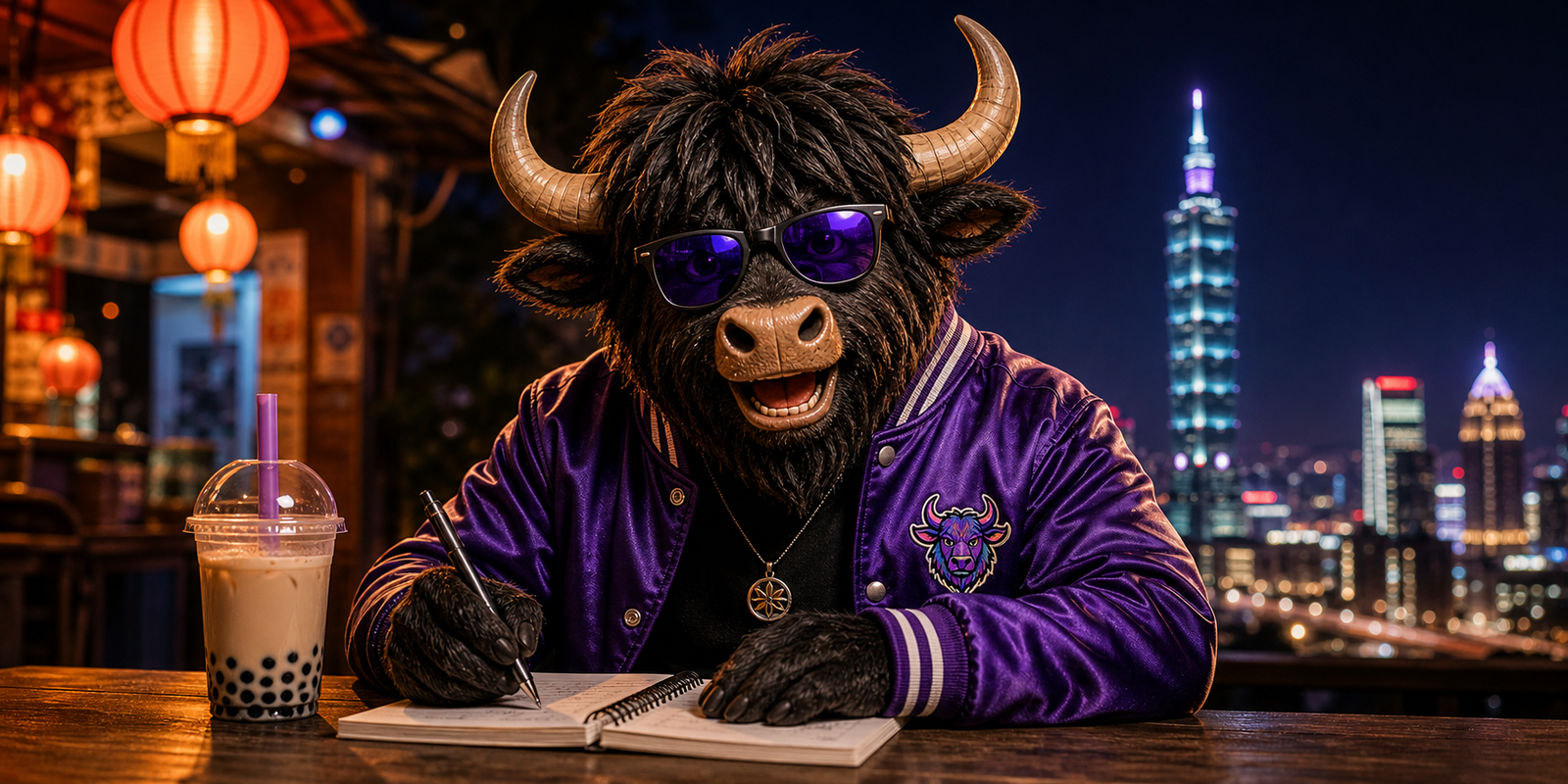 A personified yak studying Traditional Chinese and Taiwan Mandarin.